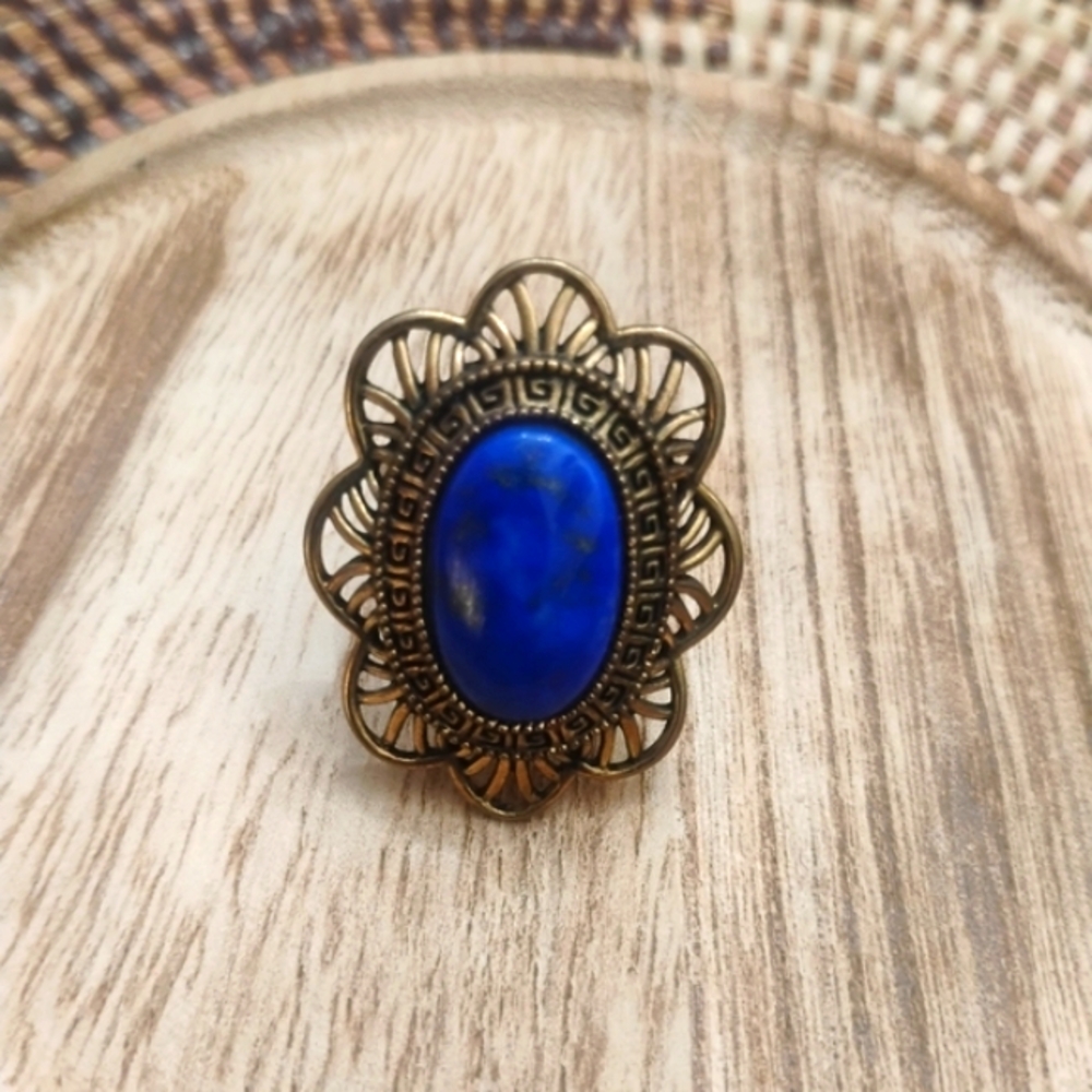 Studio Barse Lapis and Bronze Petal Ring, Size 8 - Picture 8 of 8